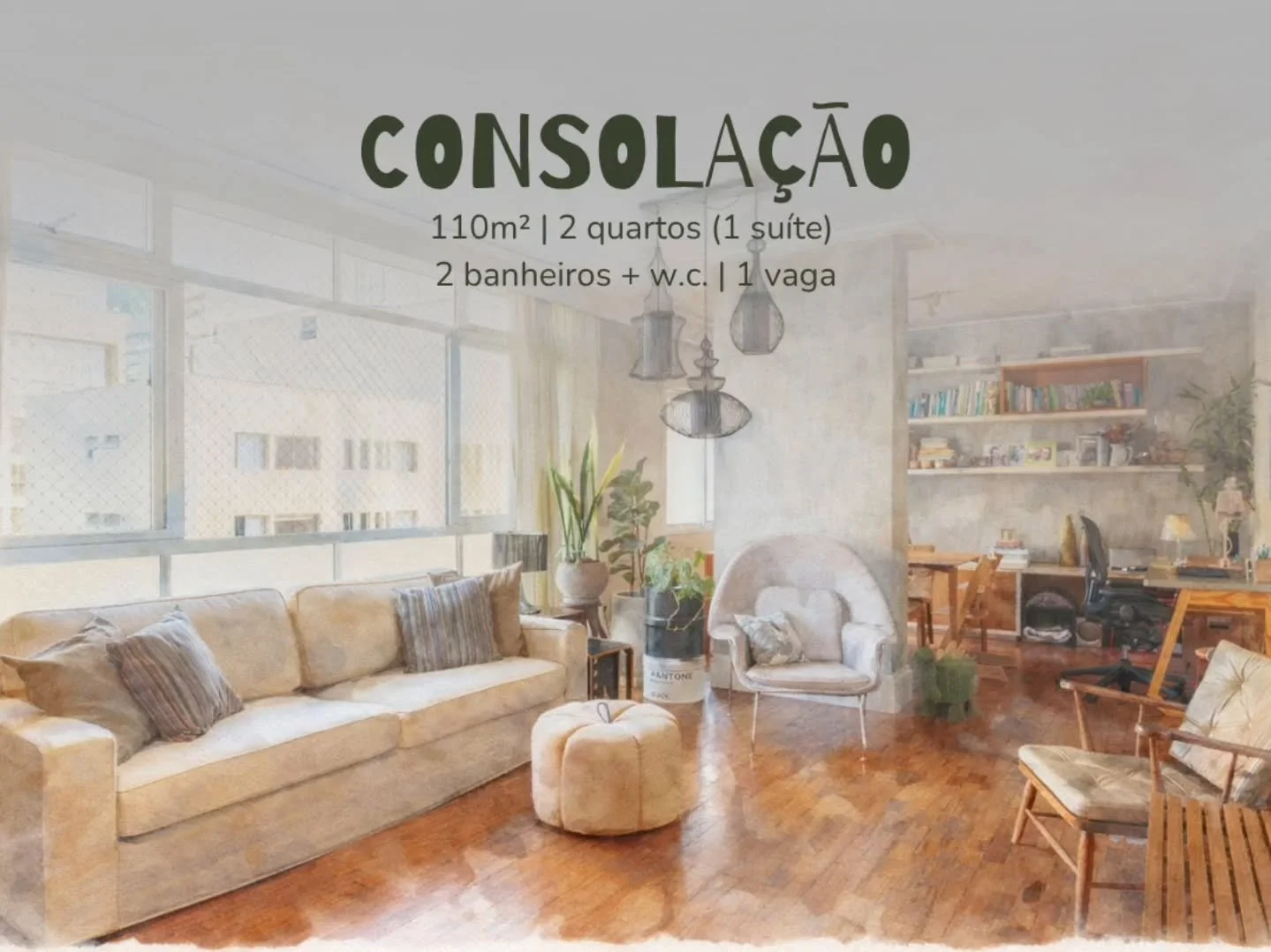 Este lar-i-deal de 110 m&sup2; na Bela Cintra, Consola&ccedil;&atilde;o, combina charme e conforto em um pr&eacute;dio da d&eacute;cada de 1970. Com janel&atilde;o piso-teto, p&eacute;-direito alto e quartos amplos, oferece uma planta inteligente e b