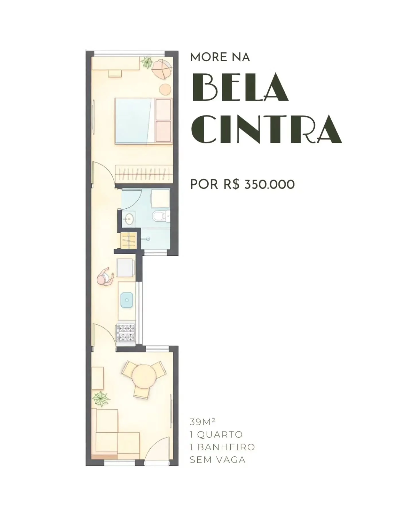 Na Bela Cintra, em pleno Baixo Augusta, voc&ecirc; encontra um apartamento de 39m&sup2; com localiza&ccedil;&atilde;o simplesmente &uacute;nica. O piso de taco em peroba rosa bem conservado traz aconchego, enquanto a janela do quarto voltada para o n