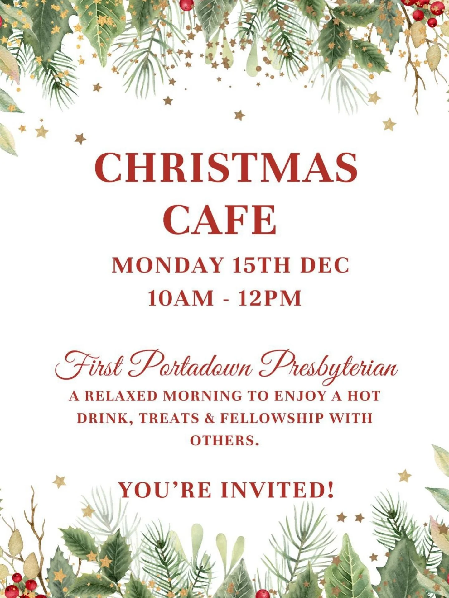 Tomorrow (Monday 15th December)  is our last cafe of the year &amp; it&rsquo;s the Christmas Cafe so the treats &amp; goodies are going to be amazing 🎄🧁

Most importantly, it&rsquo;s a wonderful opportunity to share in fellowship with friends &amp;