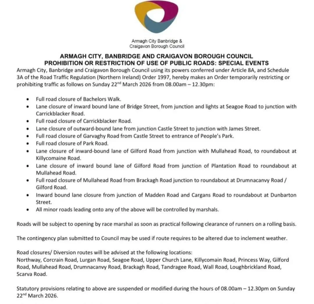 REMINDER ‼️

With various road closures in place tomorrow morning in Portadown, please plan ahead and leave plenty of time for your journey to church. 

Morning worship @ 11am 

Evening worship @ 6.30pm 

Passion for Christ | Compassion for people