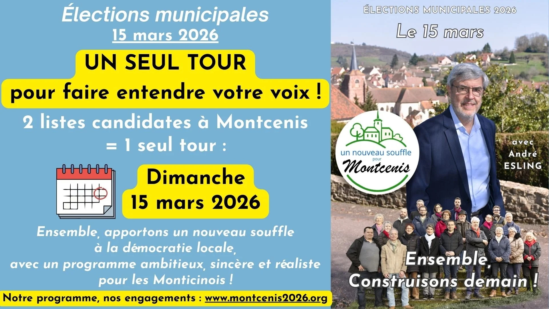 Un seul tour aux municipales à Montcenis : dimanche 15 mars