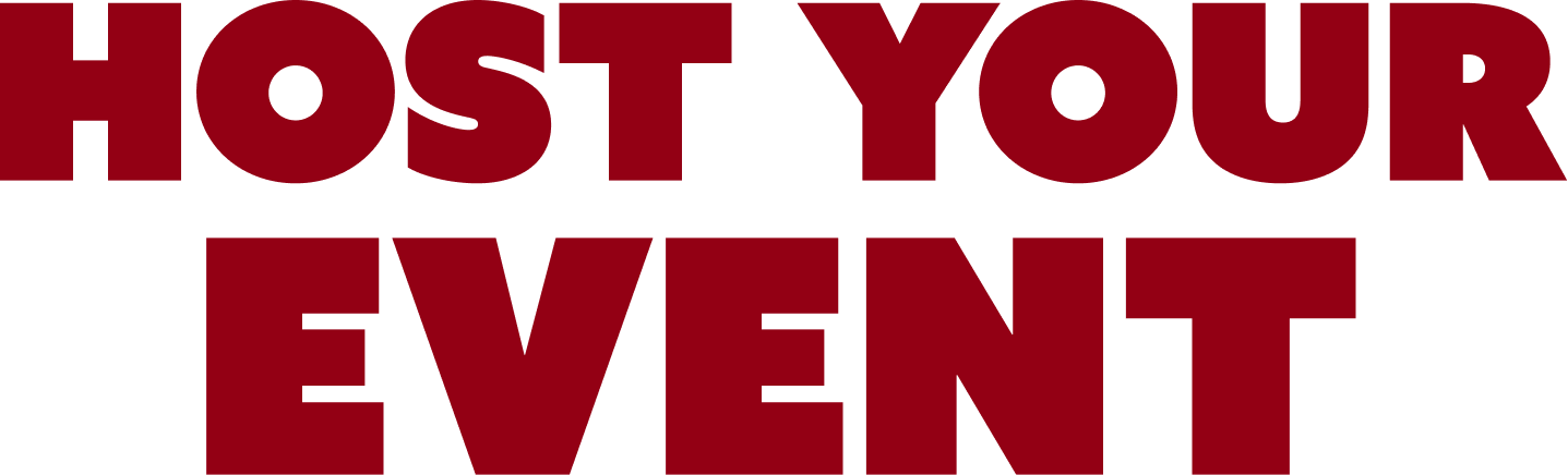 Padel event text. Text in bold red letters reading 'Host Your Event' on a black background.