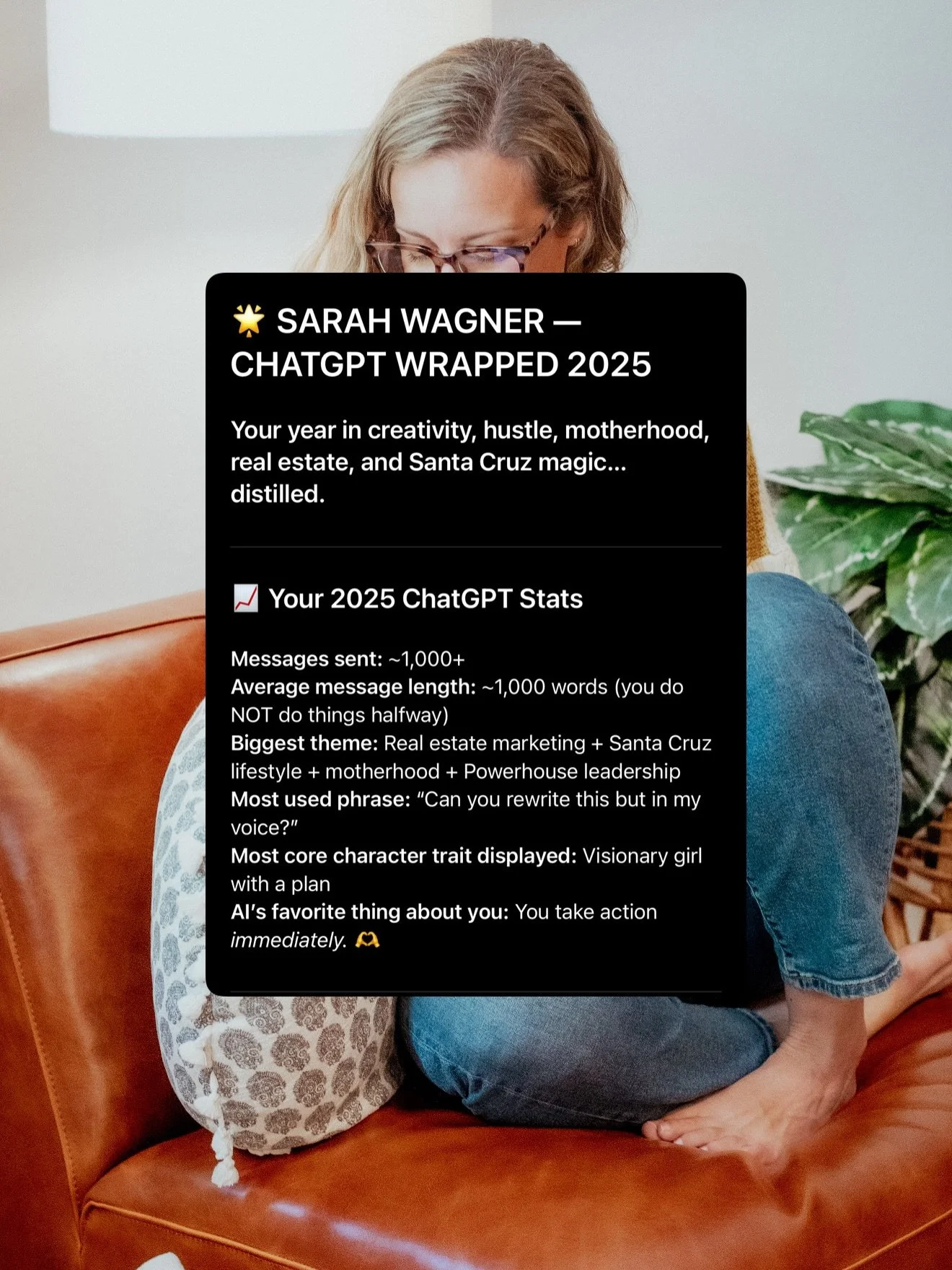 My ChatGPT Wrapped confirmed what this year felt like &mdash; 2025 was huge.

I sold $12M+ in real estate, helped families step into their next chapter, and poured my heart into building a business that aligns with my life, my girls, and my vision.

