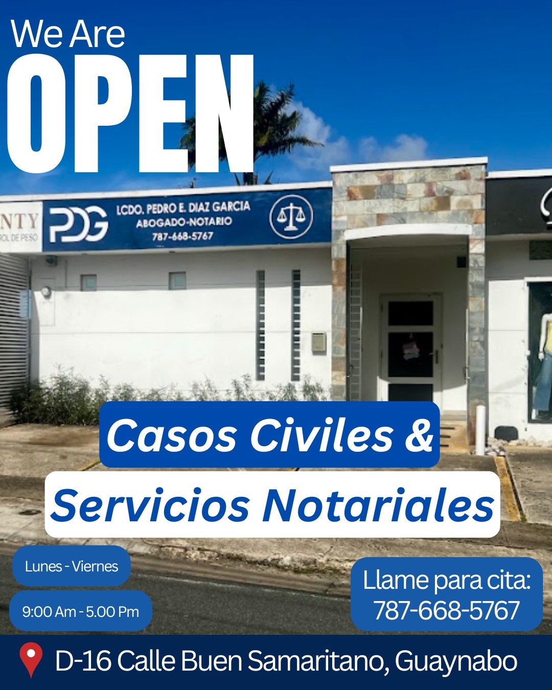 📍 PDG Law LLC &mdash; Guaynabo

Representaci&oacute;n en casos civiles y servicios notariales.

📞 Llame para cita: 787-668-5767

💼 El costo de la consulta inicial se acredita si tomamos su caso.