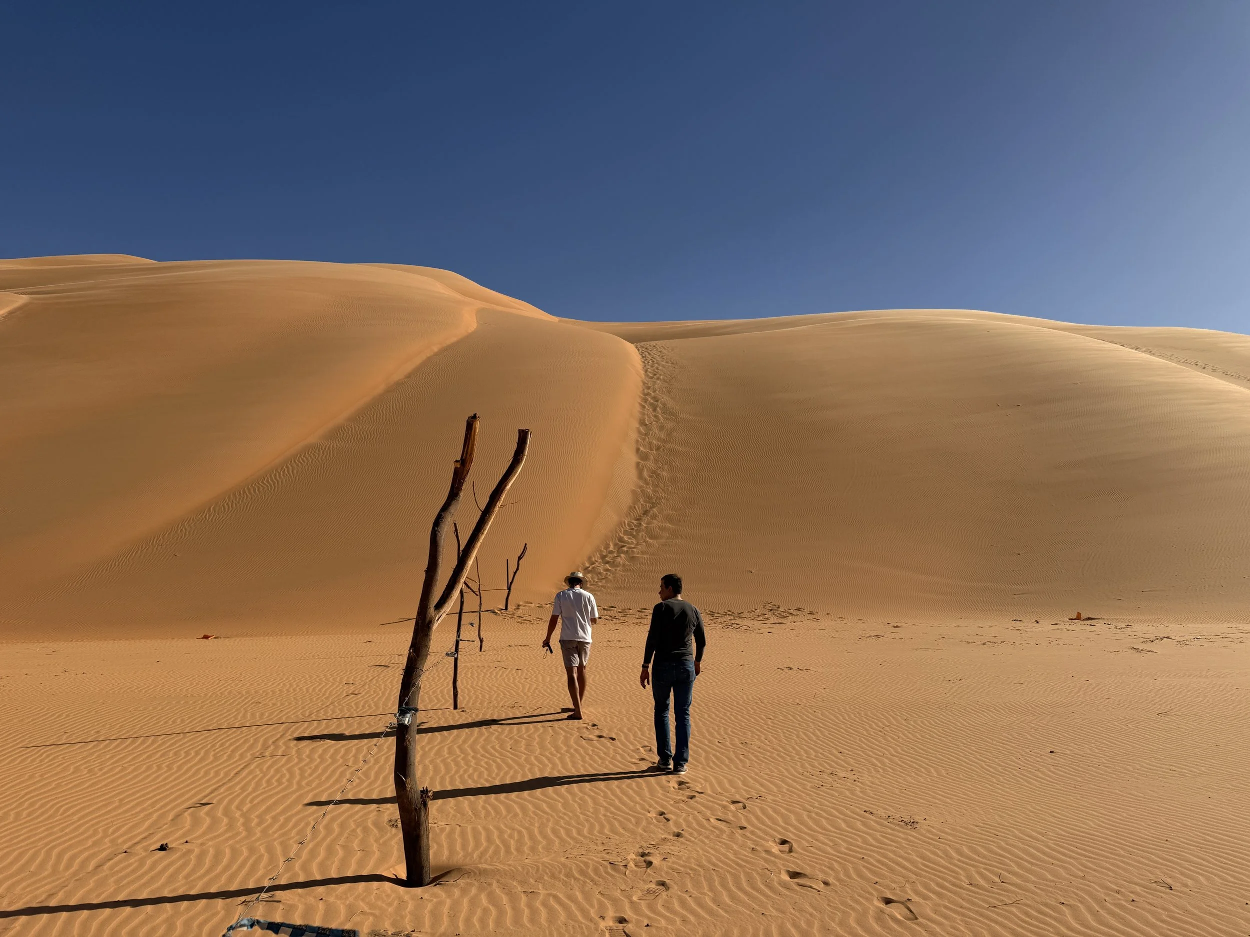 Walking up a dune in the Mauritanian Sahara