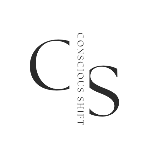 Logo for Conscientious Shift with large letter C on the left and S on the right, enclosed in a black circle with a white background