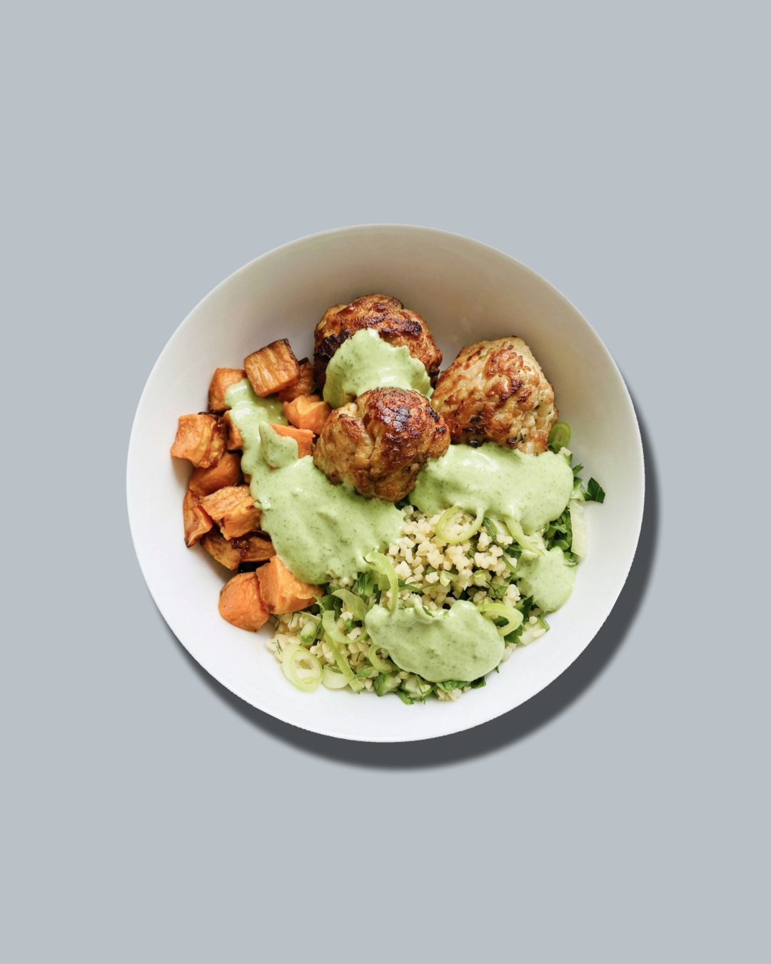 Chicken Meatballs, Tabbouleh &amp; Herby Dressing