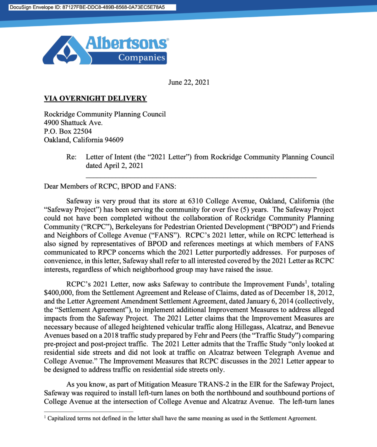 Update on Use of $400,000 Safeway Funds for Transit Improvements