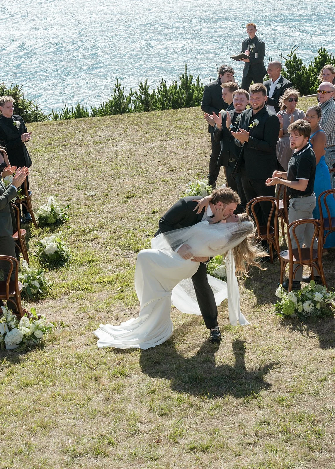 white and green florals, Oregon coast wedding. Photo credit: jesib.com