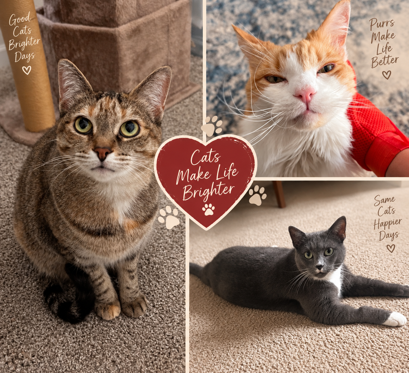 Multiple cats receiving personalized care and companionship from an in-home pet sitter