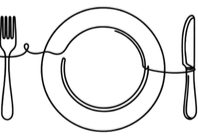 Logo de la diététique, illustration graphique d'une assiette entourée d'une fourchette et d'un couteau