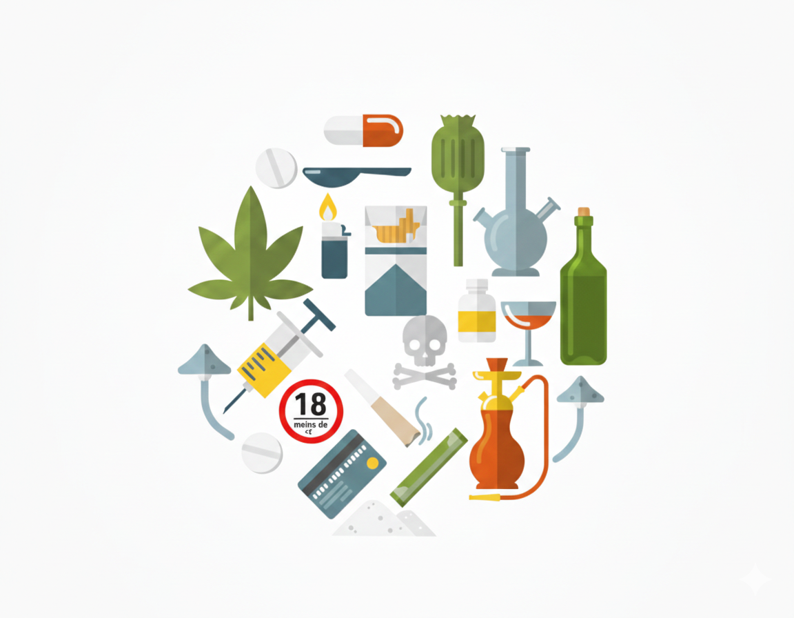 Illustration de l'accompagnement des conduites addictives par la sophrologie, espace bienveillant pour sevrage et arrêt de la prise de substances et drogues