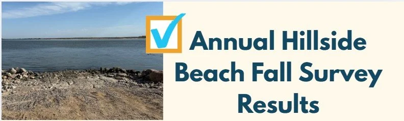 Annual Hillside Beach Fall Survey Results graphic with a rocky shoreline and calm water