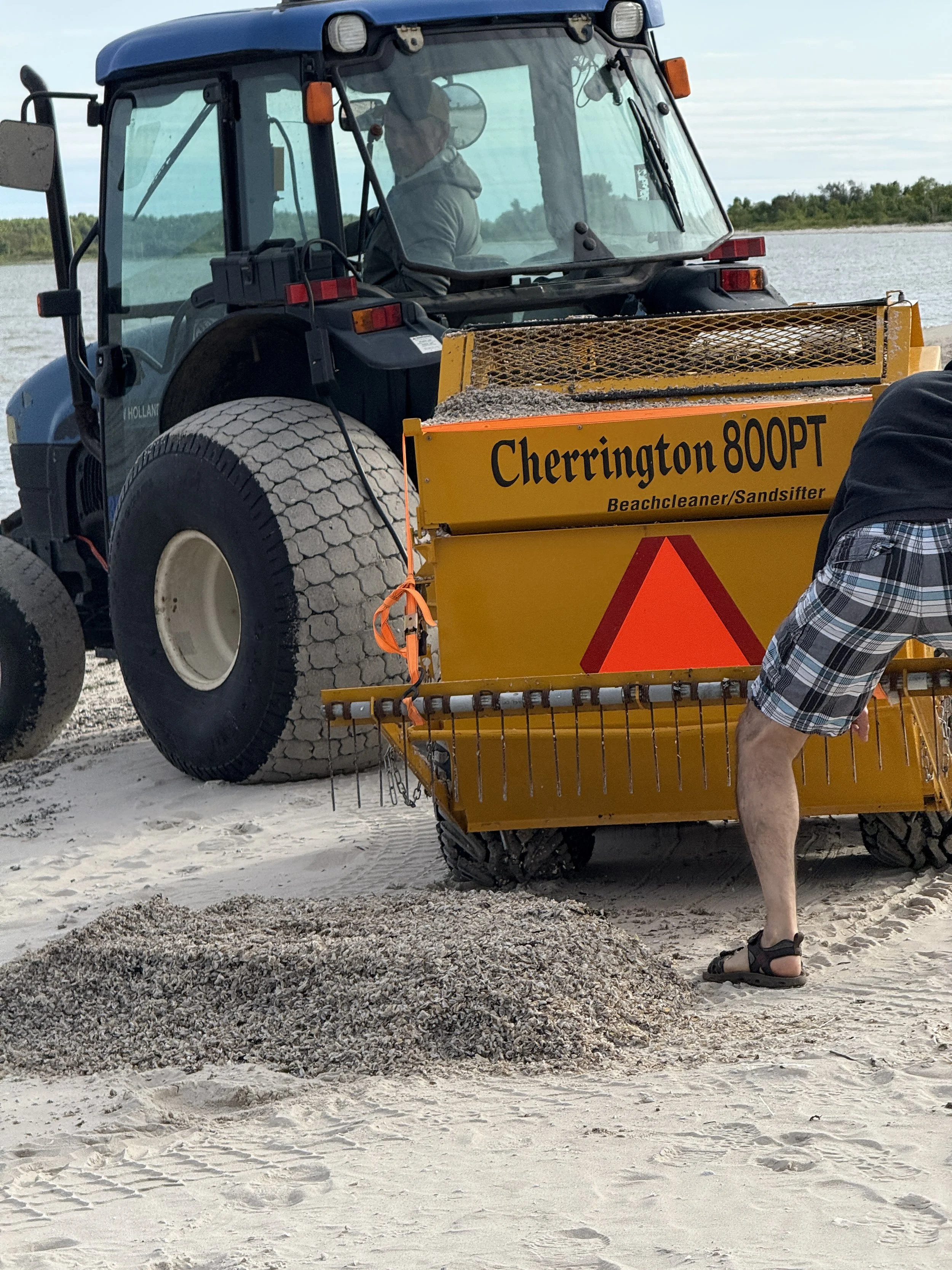 The Mussel Crew tests the beach cleaner and sand sifter machine on Hillside Beach sandy beach.