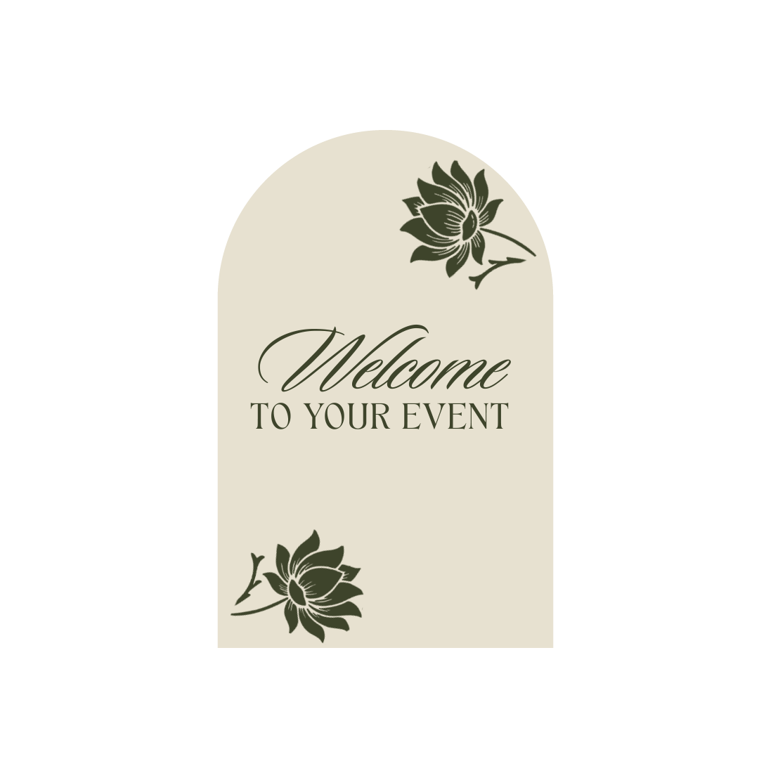 Elegant digital welcome sign design with floral accents, created for weddings and special events using modern digital signage.