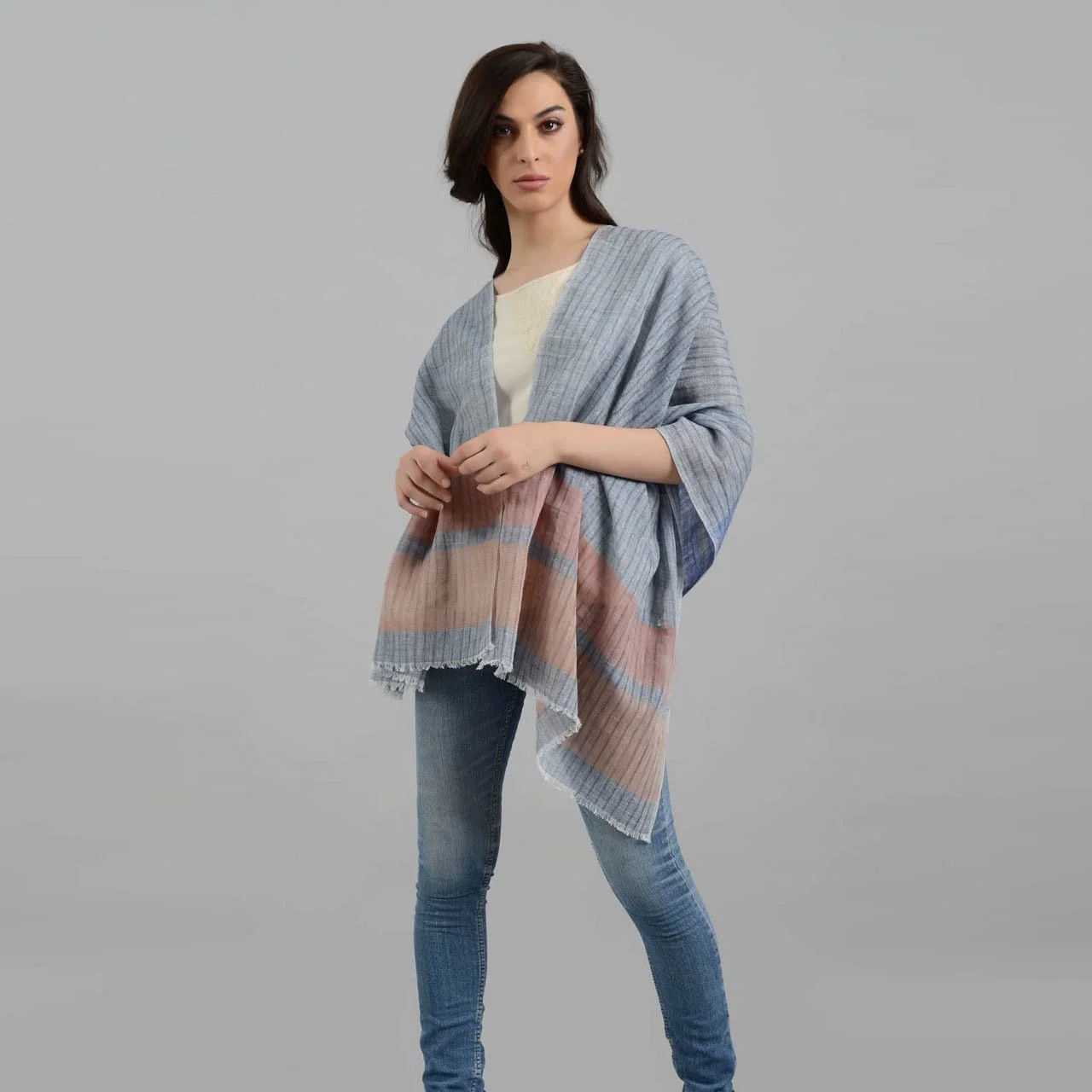 Blue Blush Handwoven Linen Scarf