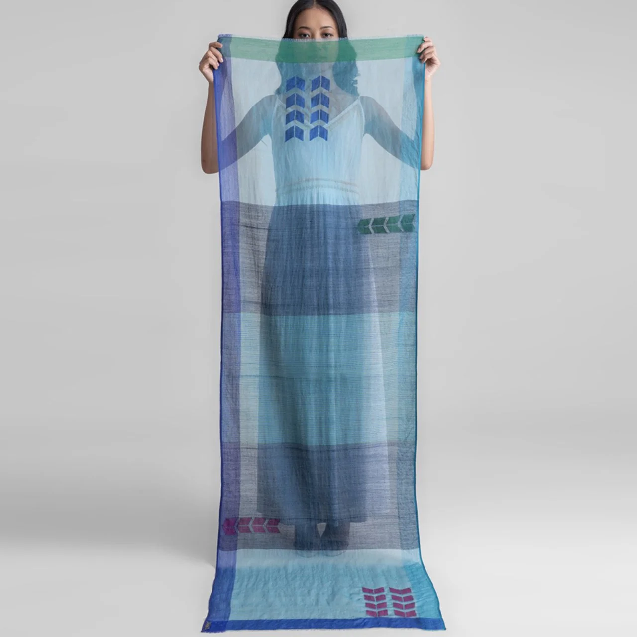 Echo Blue Silk-Wool Jamdani Scarf