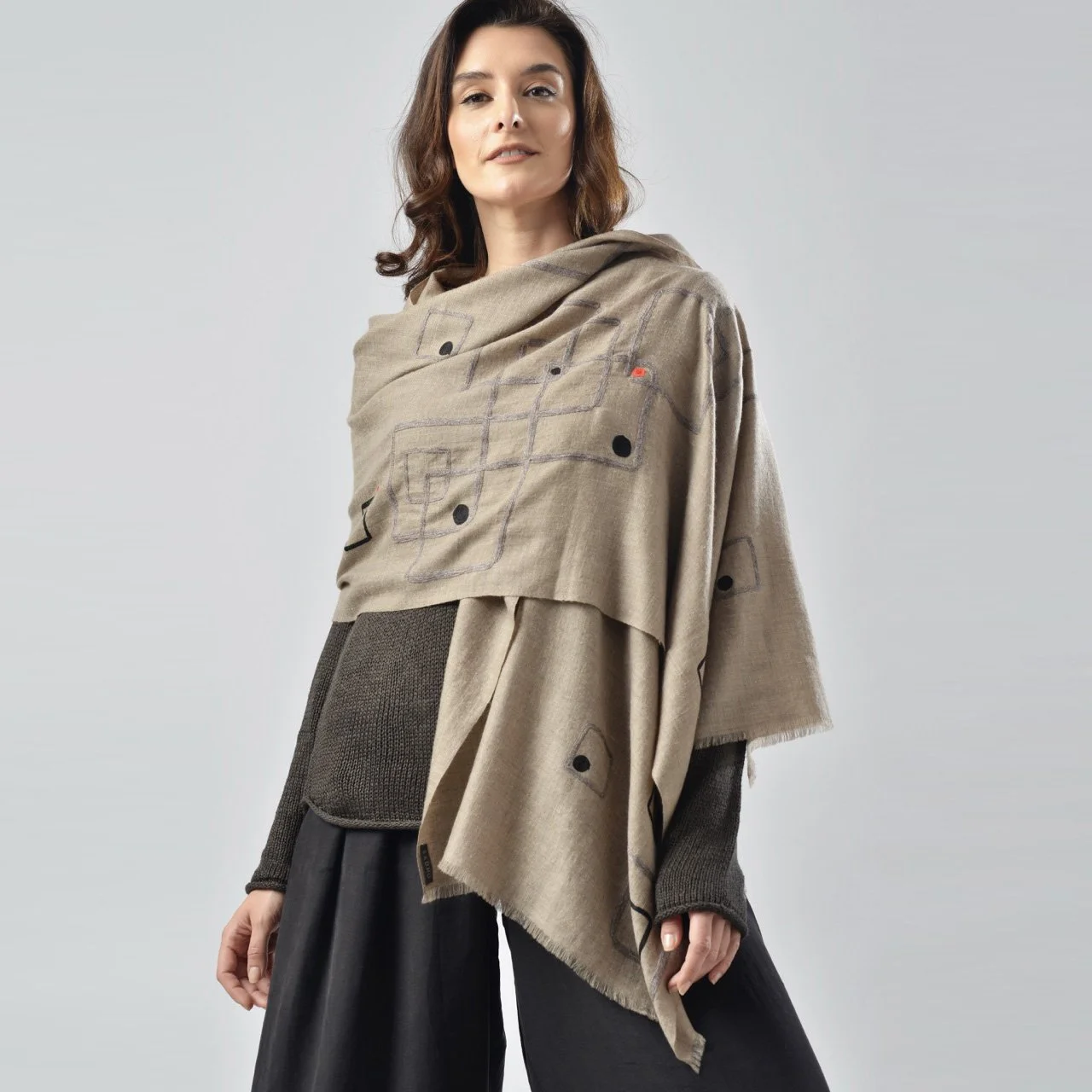 Quiet Lines Handwoven and Embroidered Cashmere Scarf