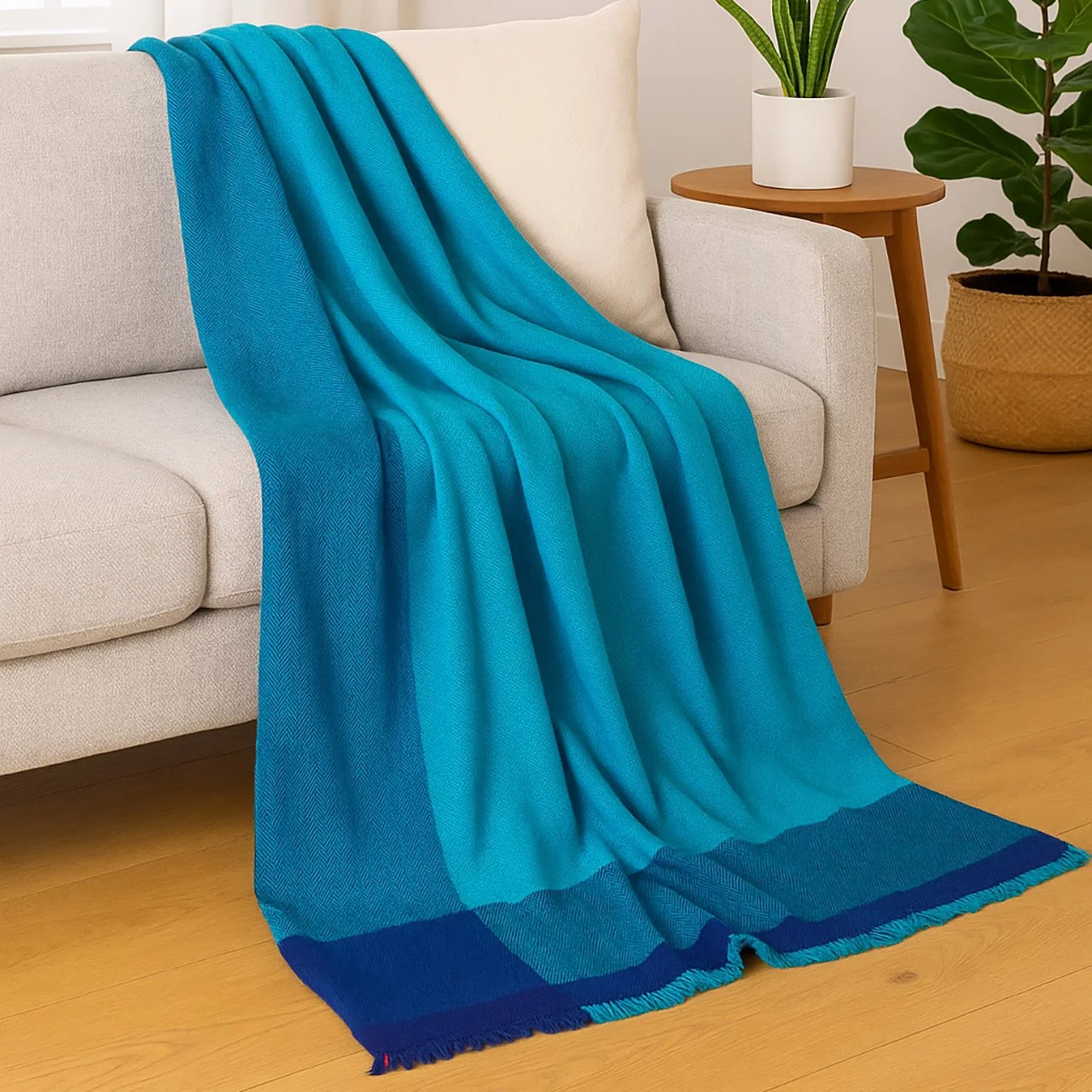 Blue Horizon Handwoven Cashmere and Wool Throw