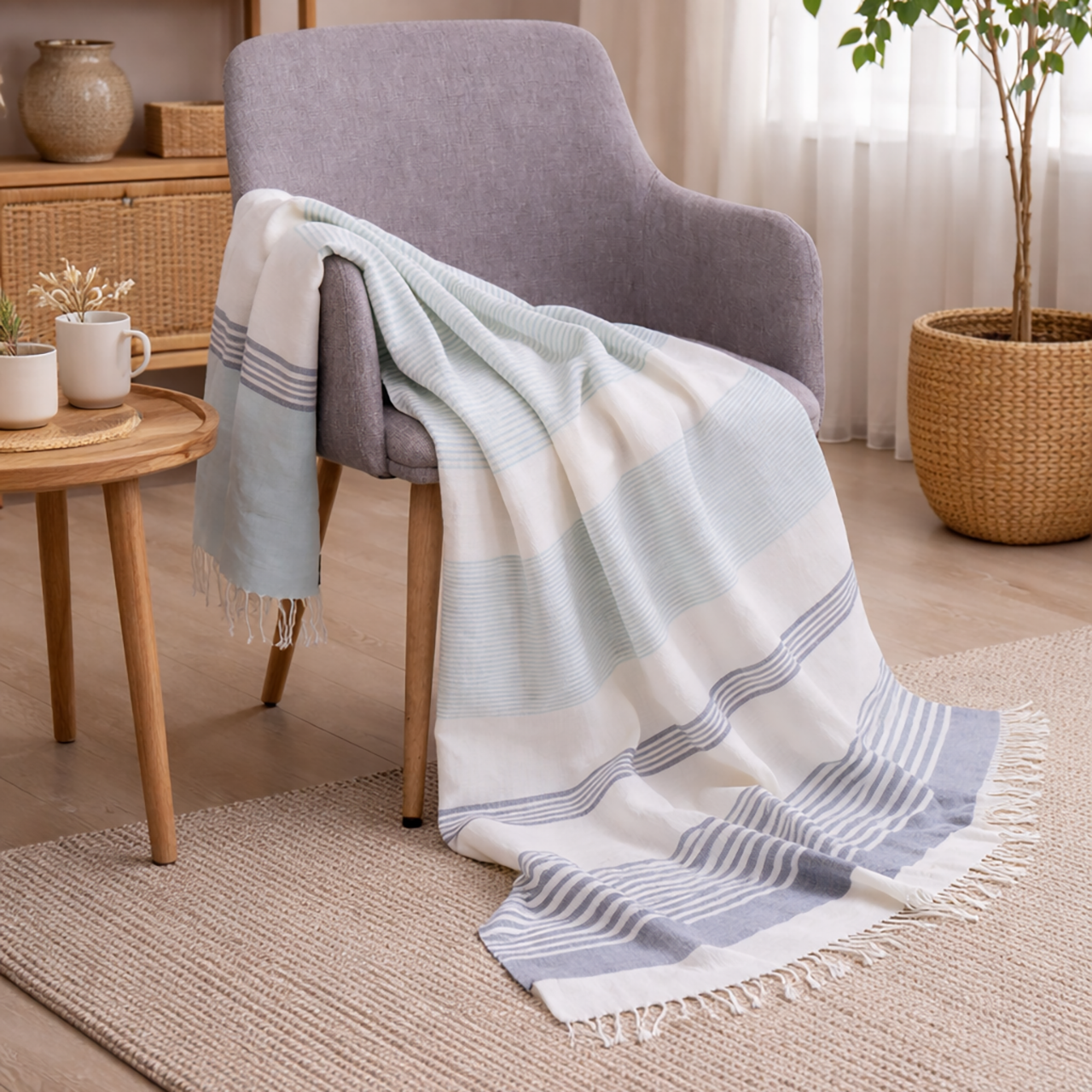Coastal Stripe Linen Blend Throw