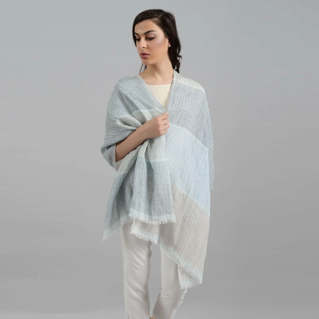 Pale Horizon Handwoven Linen Scarf