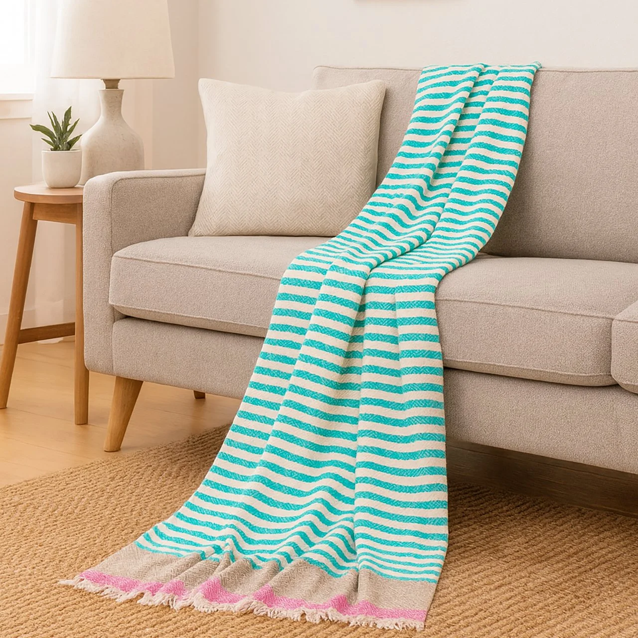 Fresh Horizon Handwoven Cashmere and Wool Throw 