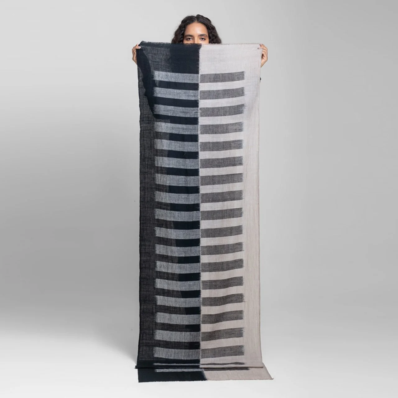 Monochrome Drift Handwoven Cashmere Ikat Scarf