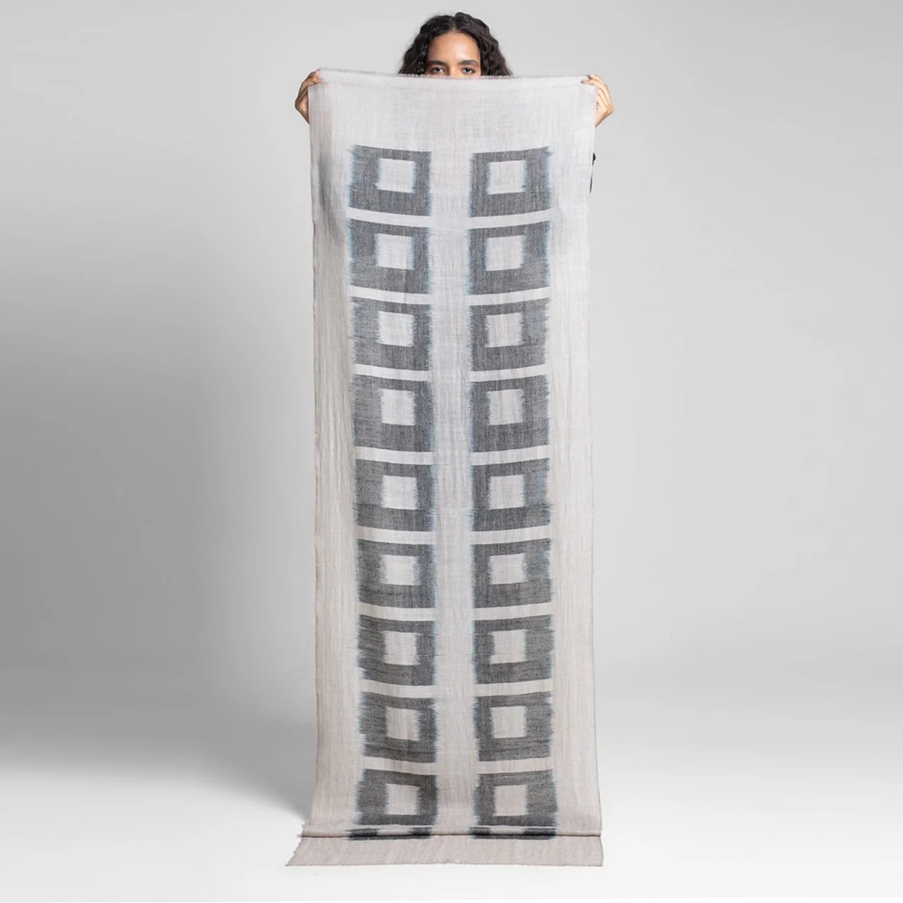 Ivory Rhythm Handwoven Cashmere Ikat Scarf