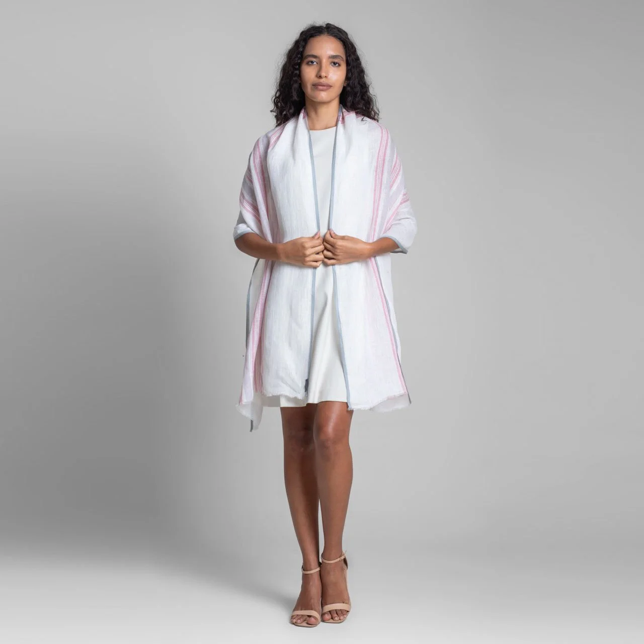 Blush Lattice Handwoven Linen Scarf