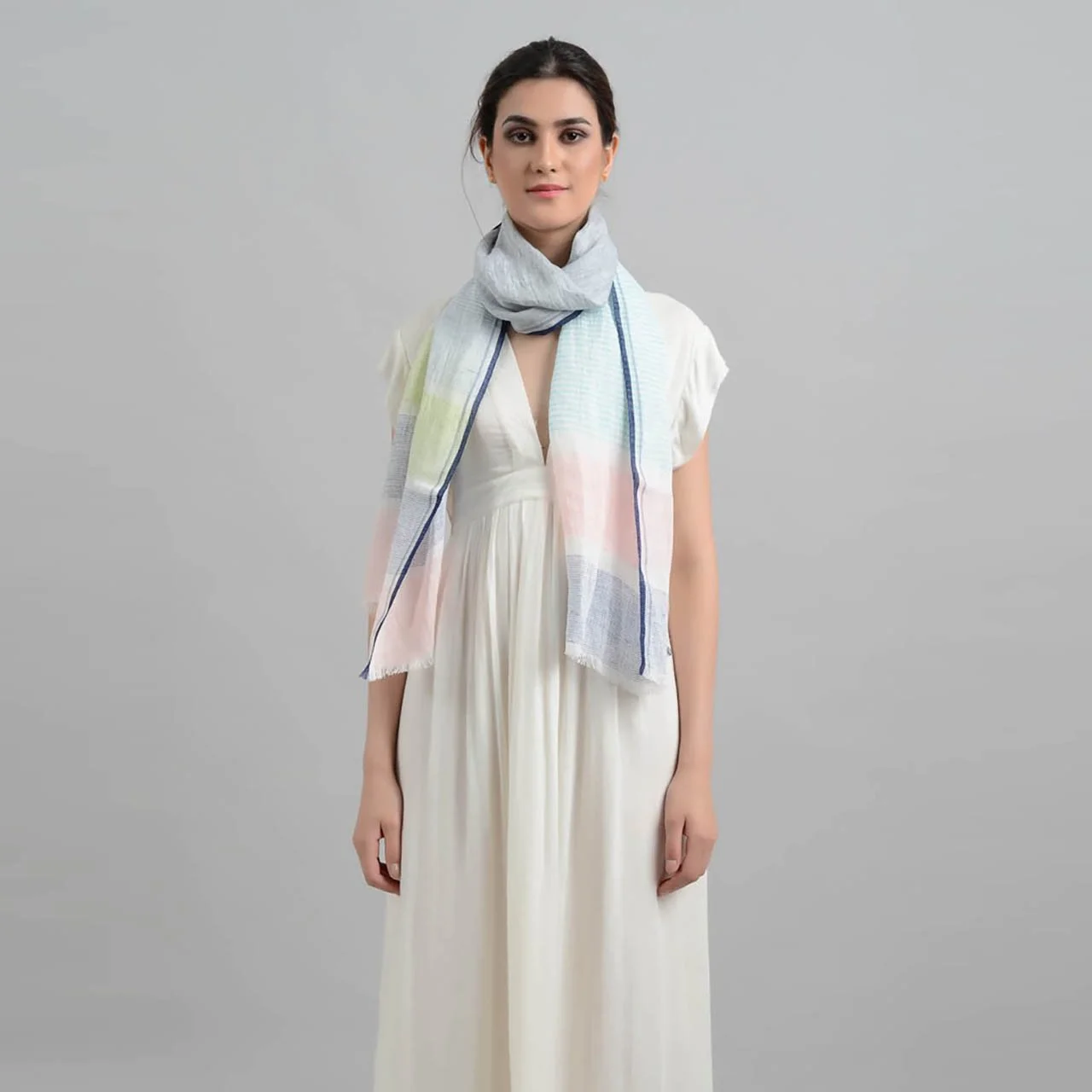 Pastel Whisper Handwoven Linen Scarf