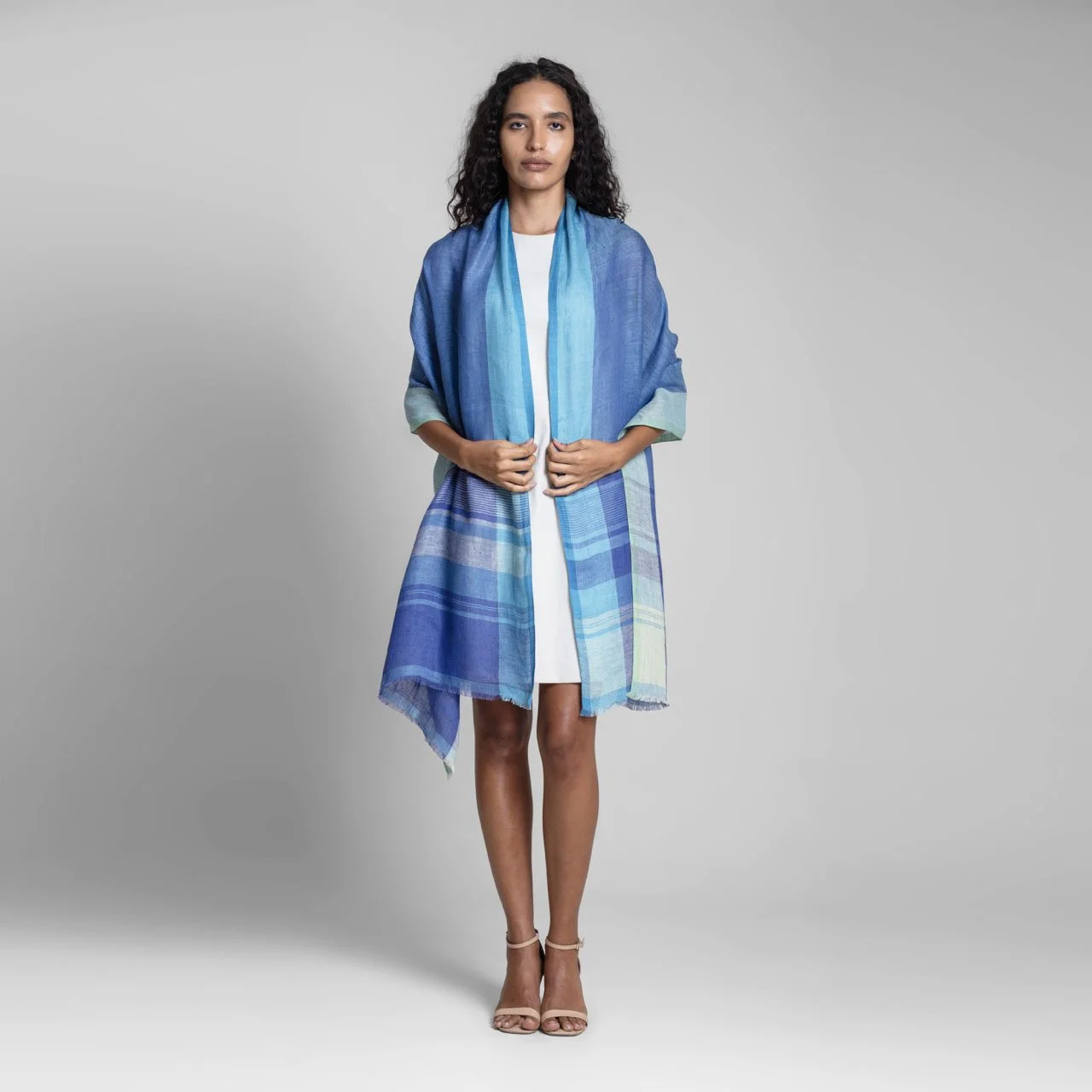 Indigo Tide Handwoven Linen Scarf