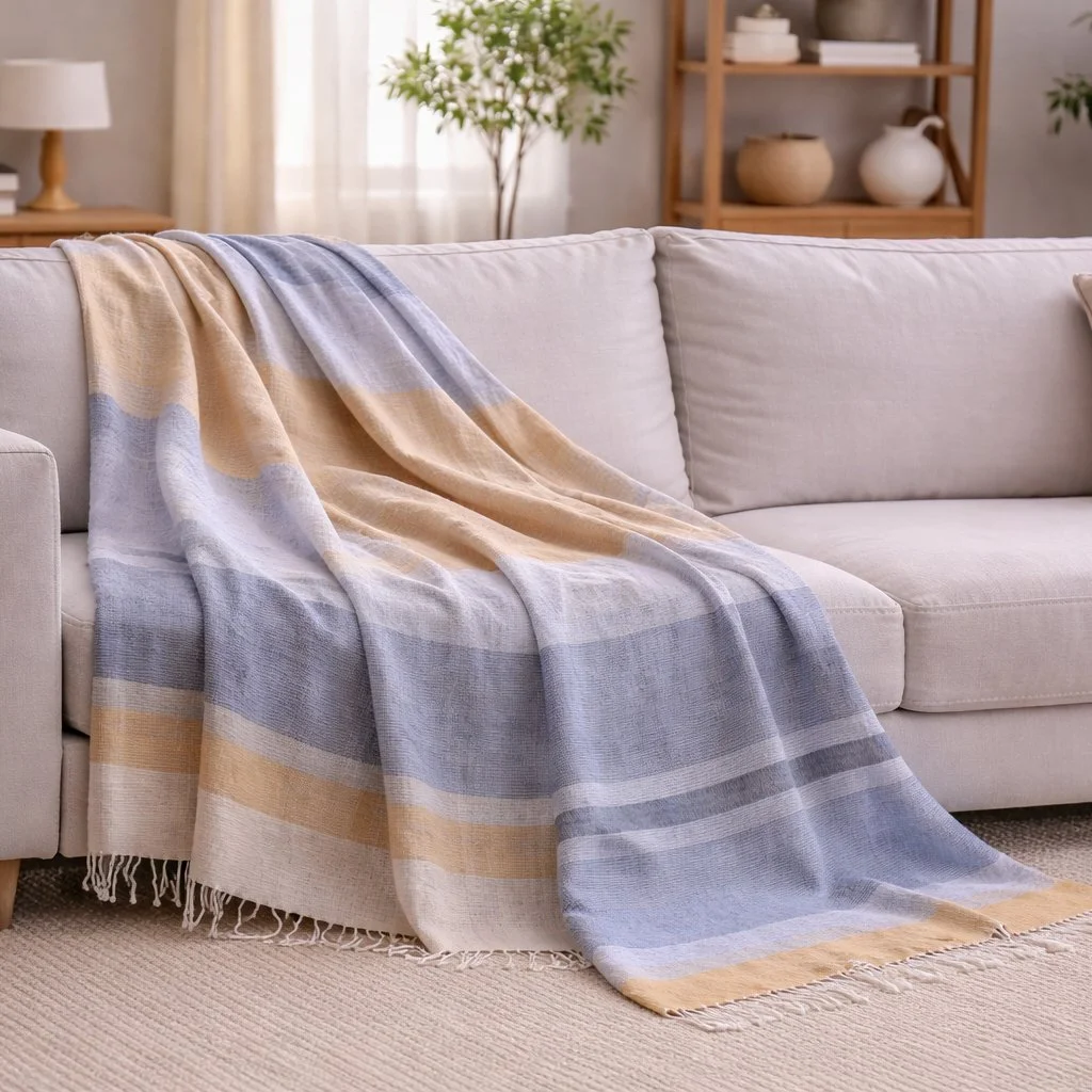 Blue Dune Linen Blend Throw