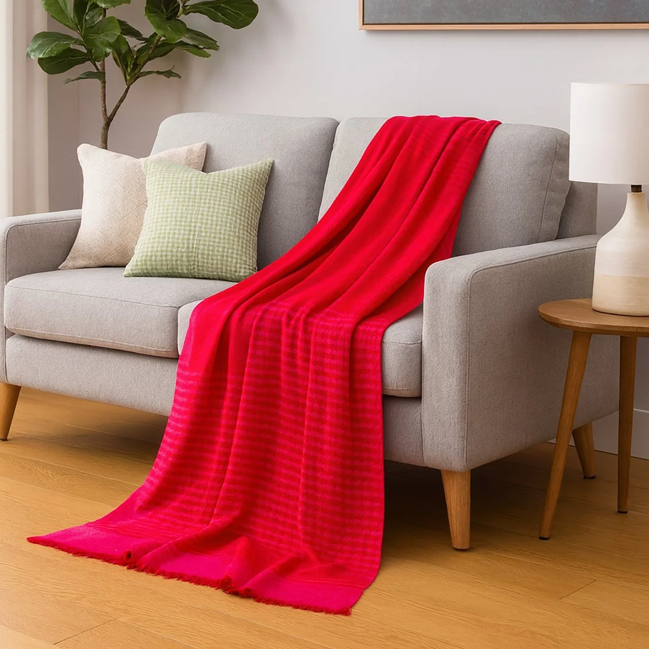 Scarlet Haze Handwoven Cashmere-Wool Throw