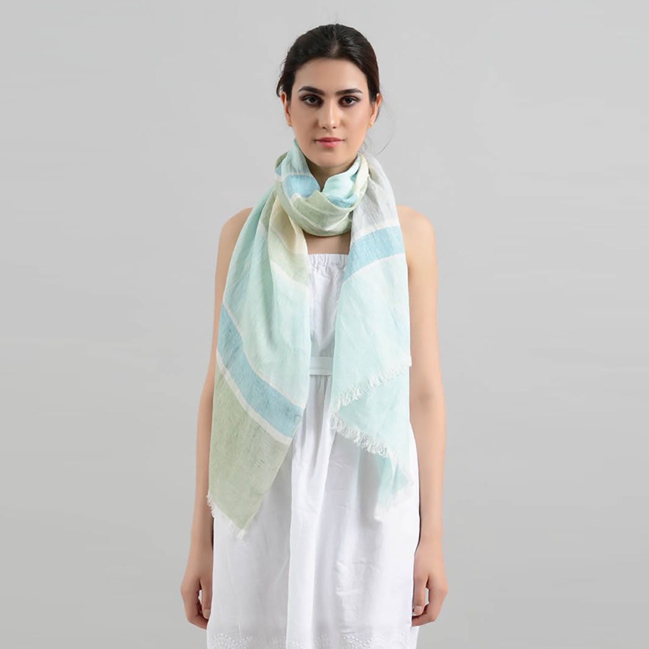 Sea Mist Handwoven Linen Scarf