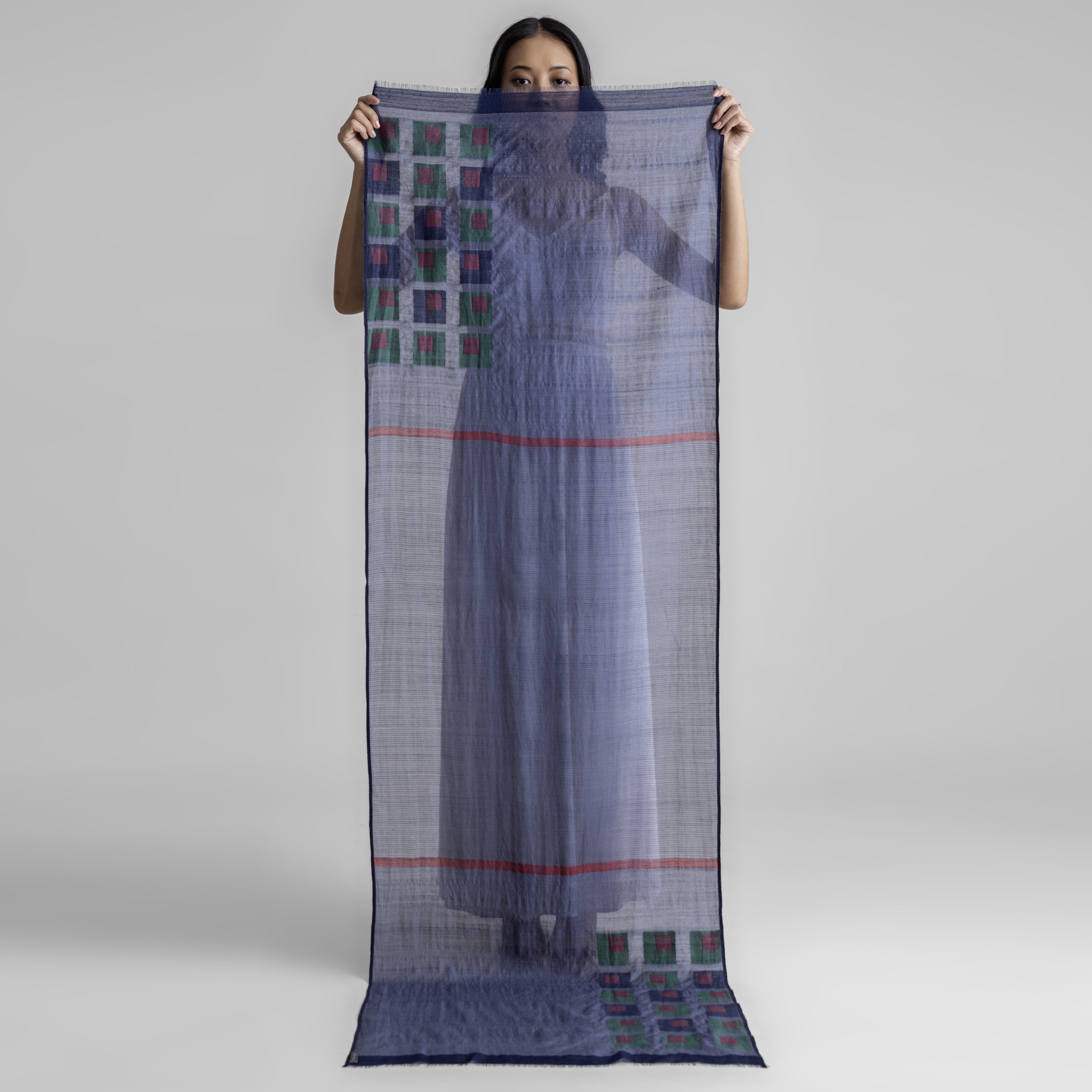 Midnight Mosaic Silk-Wool Jamdani Scarf