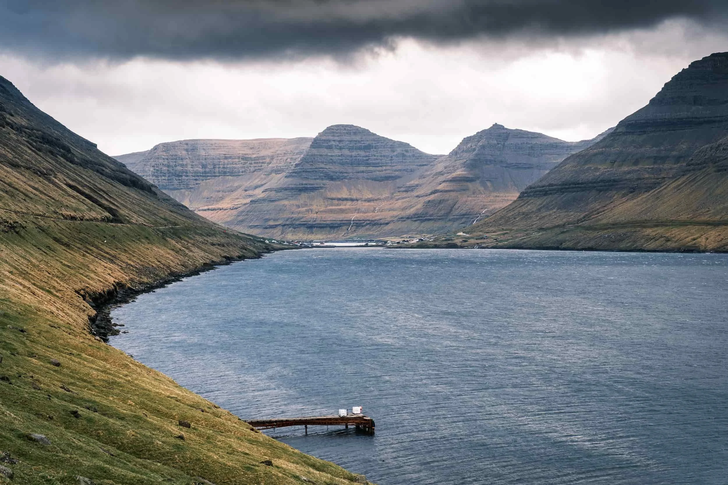 Fjord surrounded by mountains and lakes, Nordic atmosphere