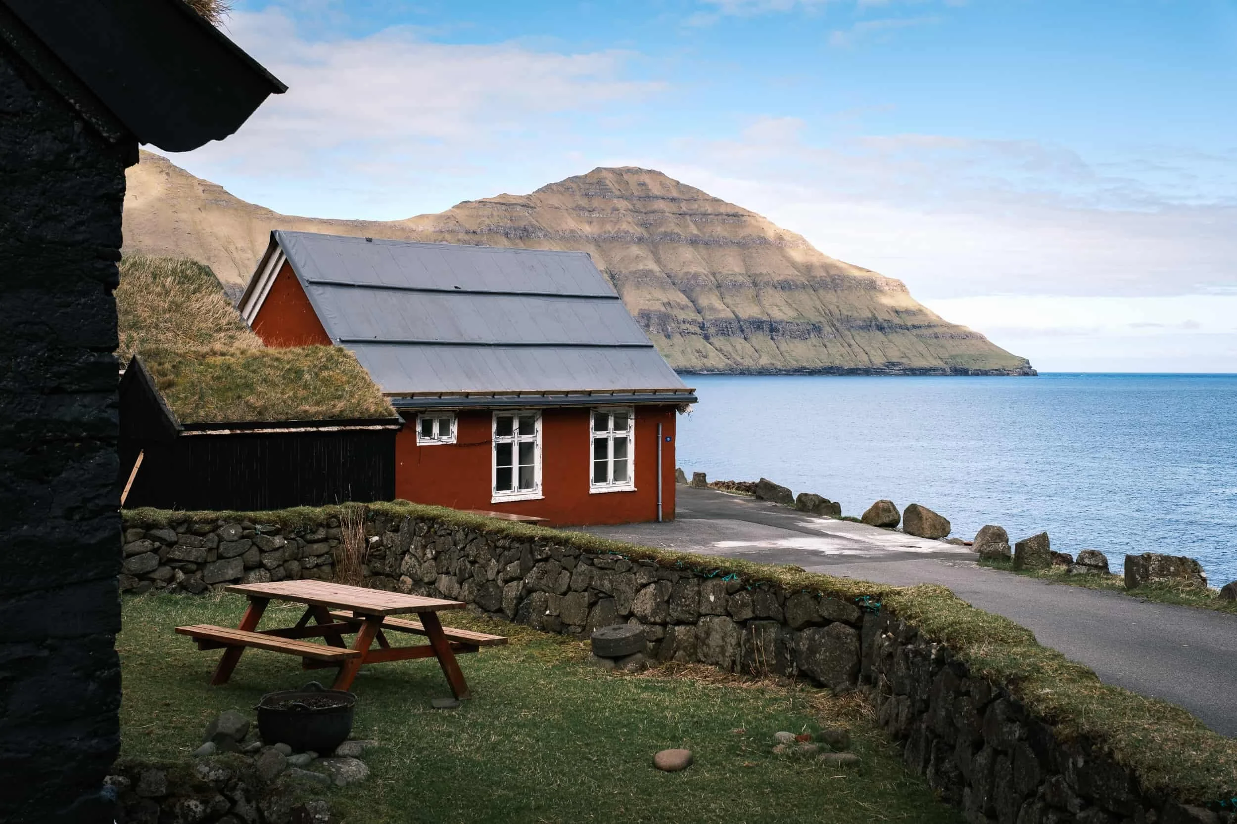 Outdoor experience: promoting tourist infrastructure facing the Faroe Islands fjords.