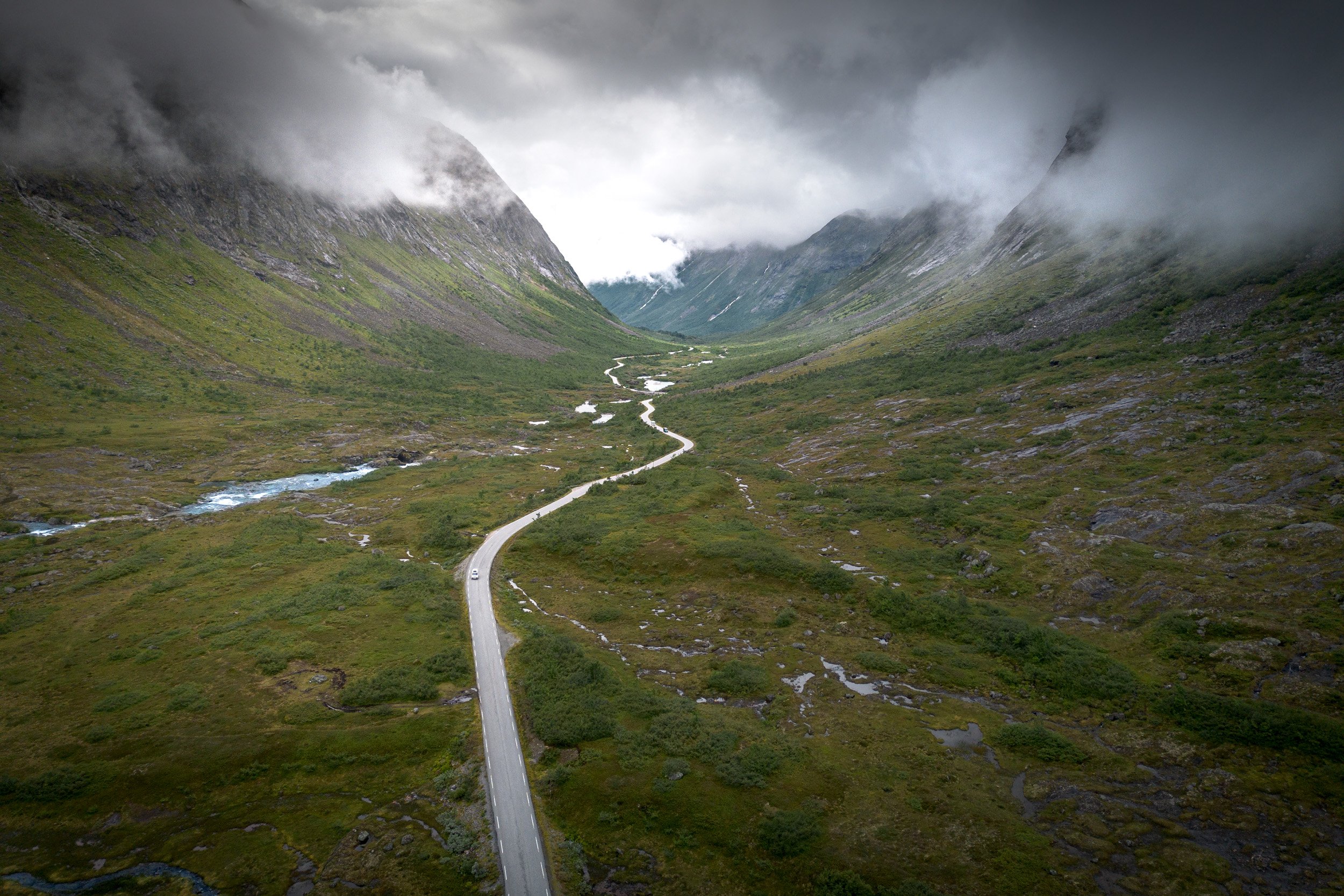 Norwegian landscape: A magnificent and wild high-altitude road. Drone. Outdoor reportage, territorial promotion, and sustainable tourism by Guillaume Donsimoni.