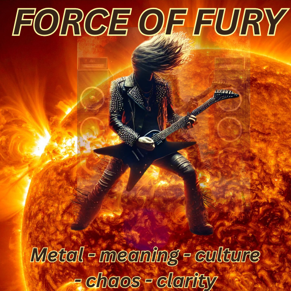 Force of Fury heavy metal show cover featuring guitarist, fiery sun background, and BBN31 branding.