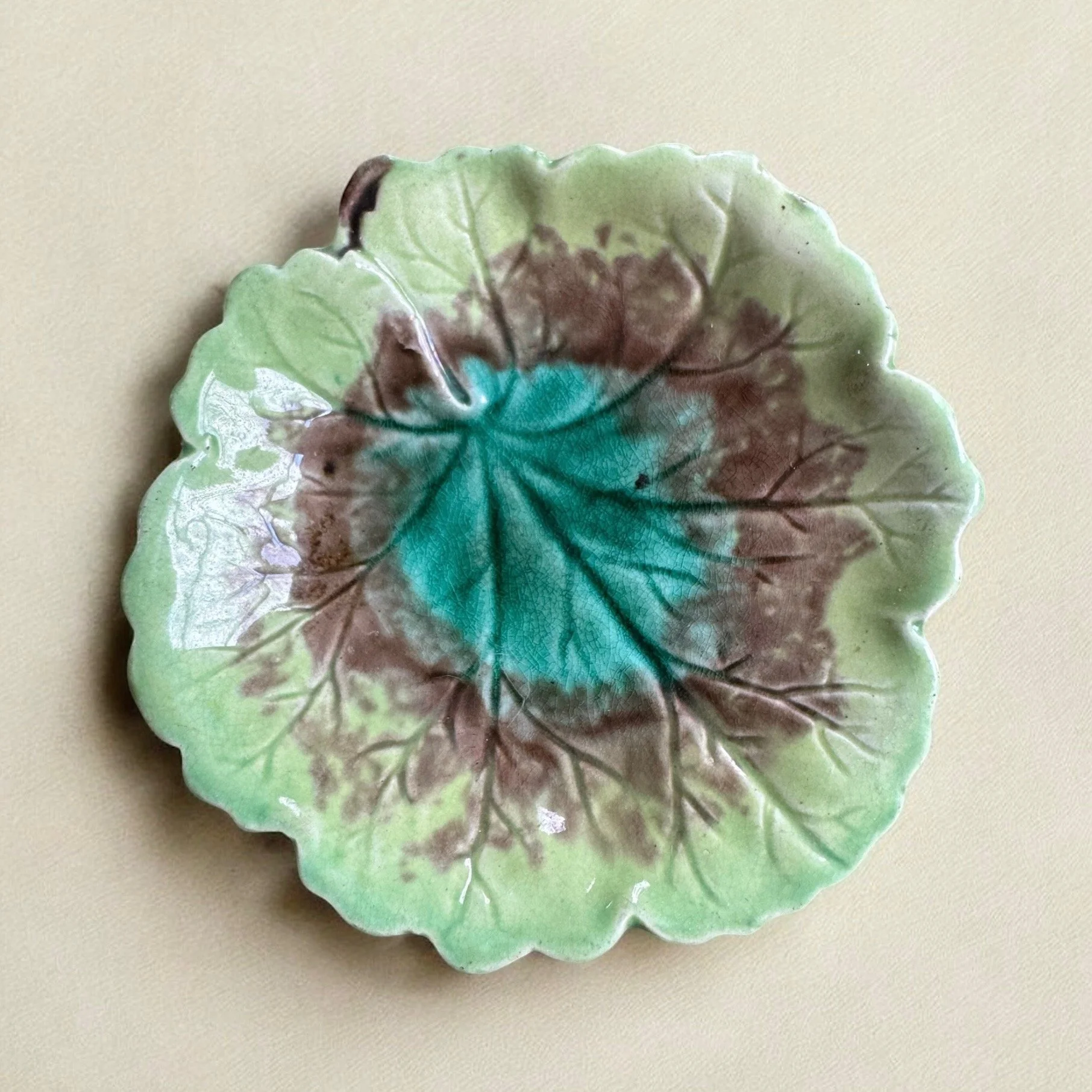 Tiny 19th Century English Majolica Begonia Plate