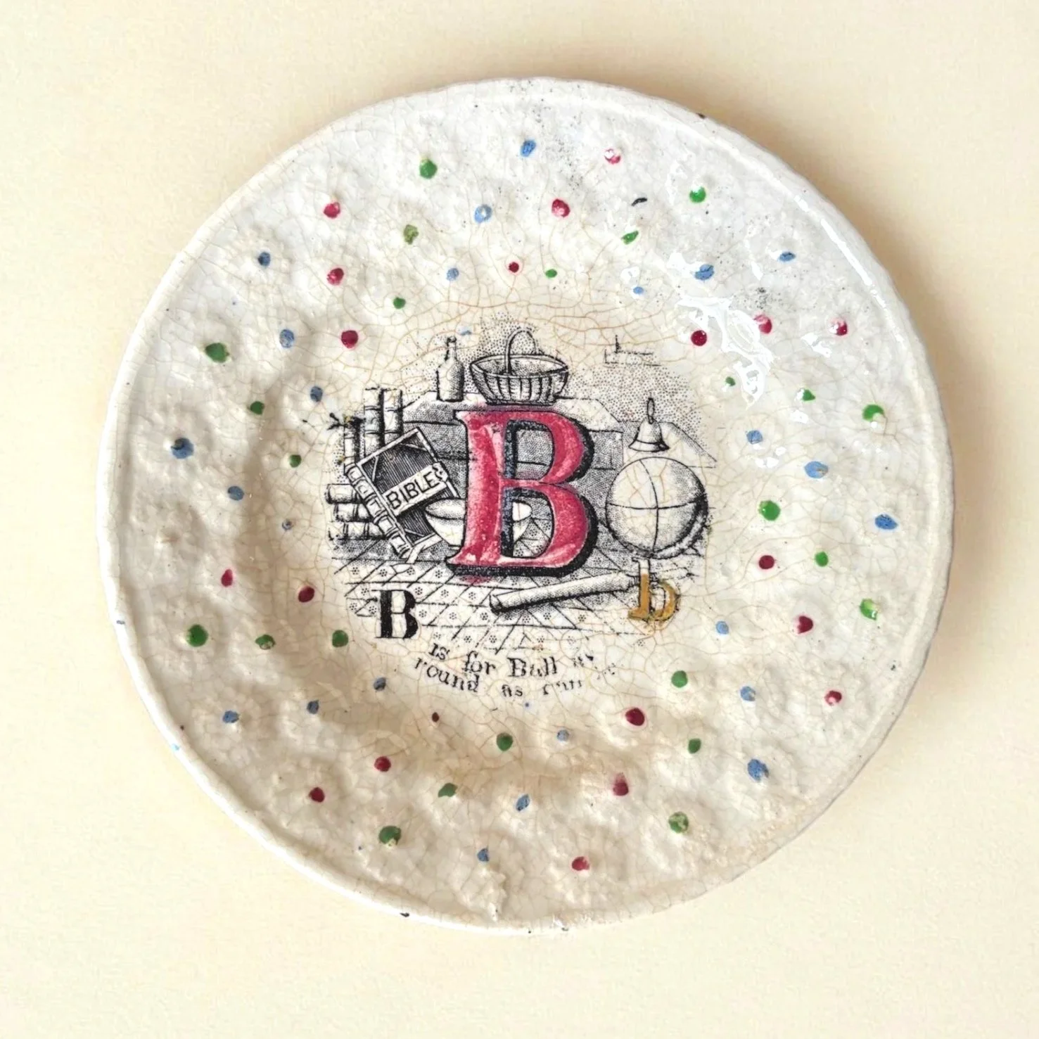 19th Century English Pearlware Alphabet Nursery Plate "B"