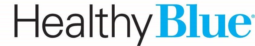 Logo with the words 'Healthy Blue' in black and blue text.