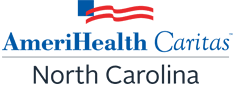 AmeriHealth Caritas North Carolina logo with red, white, and blue design elements