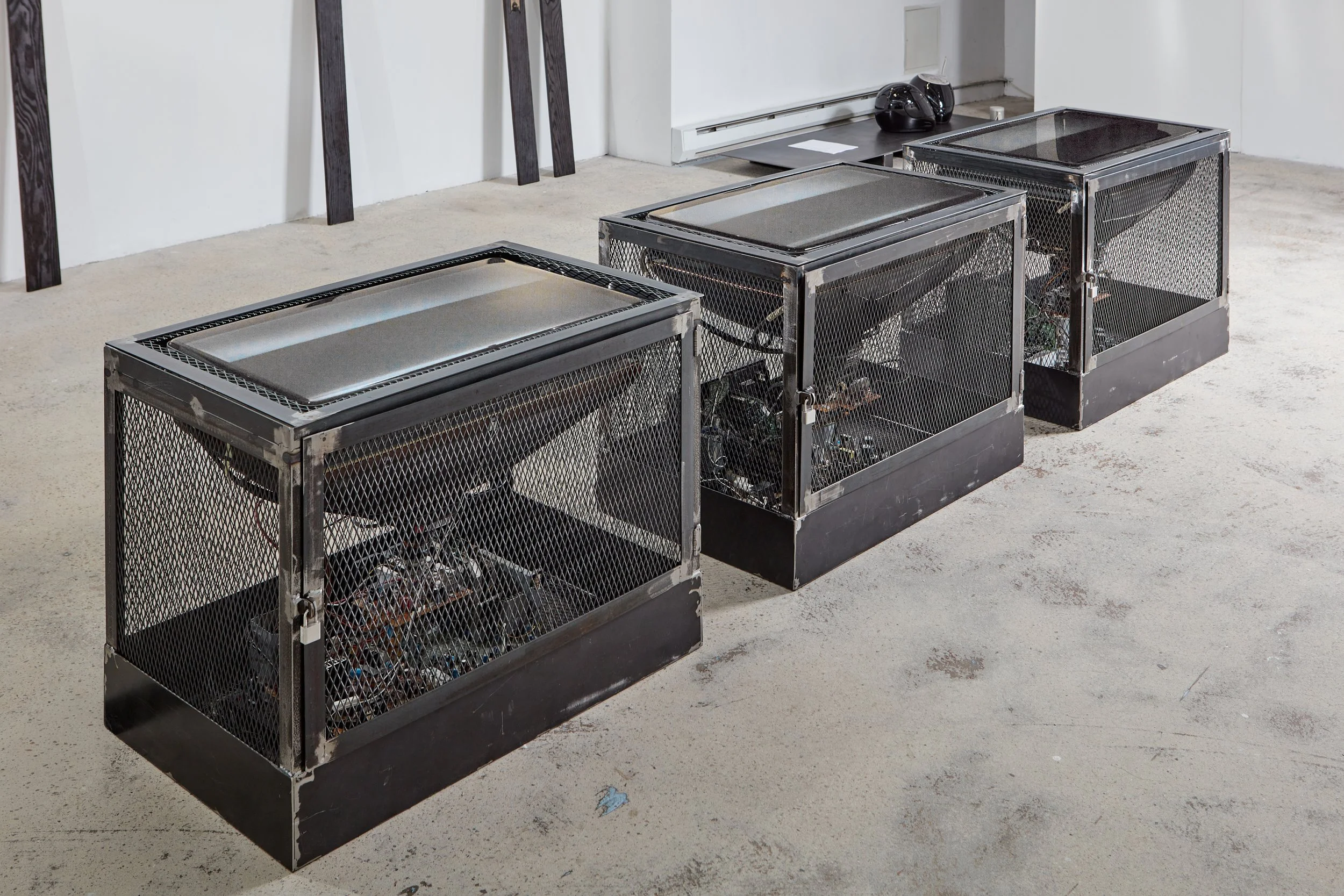  Wells Watson 
 Stars Are Assigned, 2025 
 Deconstructed CRT televisions, steel cages 