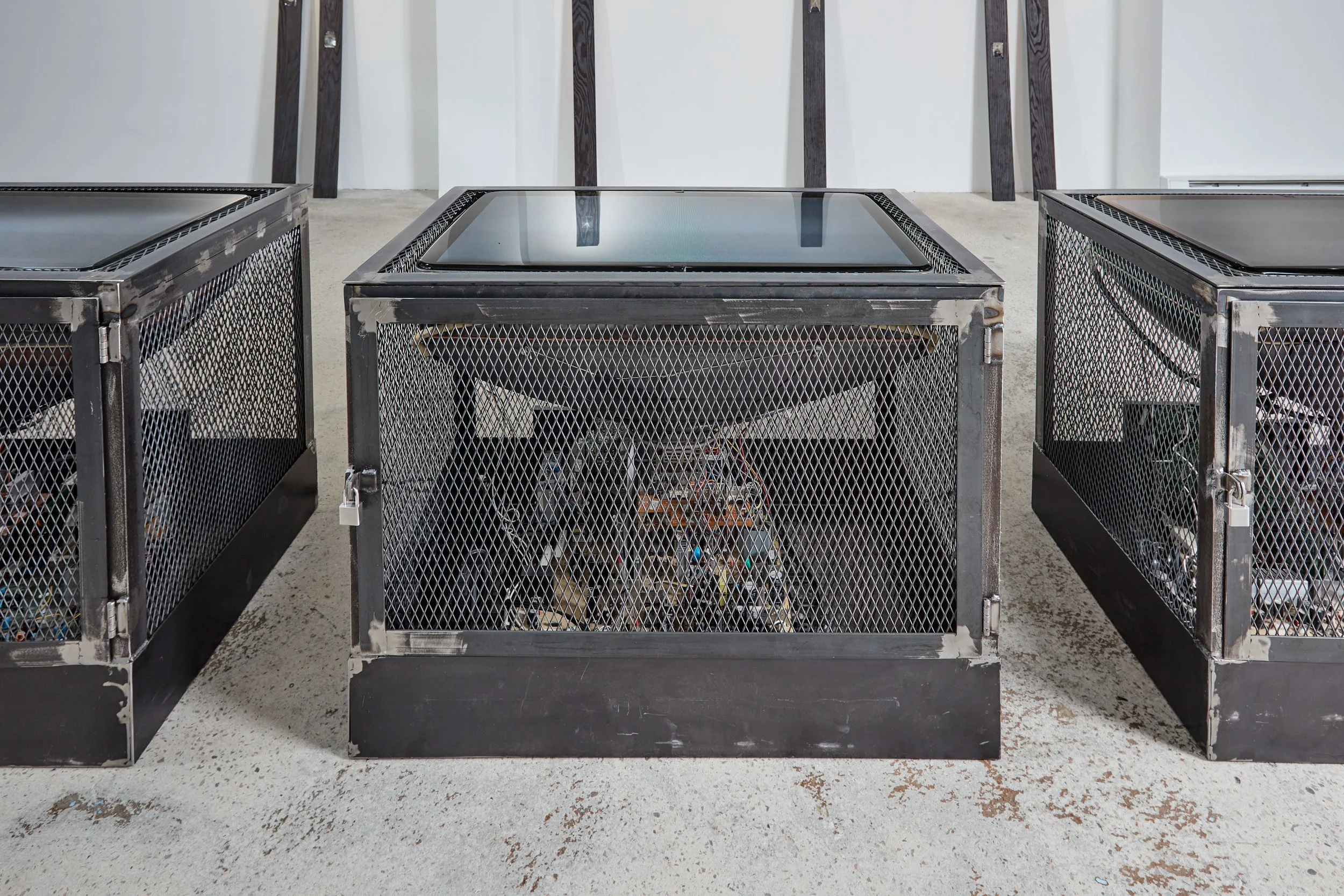  Wells Watson 
 Stars Are Assigned, 2025 
 Deconstructed CRT televisions, steel cages 