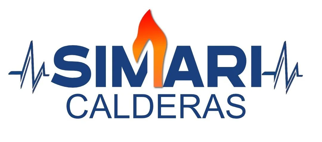 Logo del programa de reparación de calderas llamado 'SIMAR CALDERAS', que incluye un símbolo de un fuego y latidos de ritmo cardíaco.