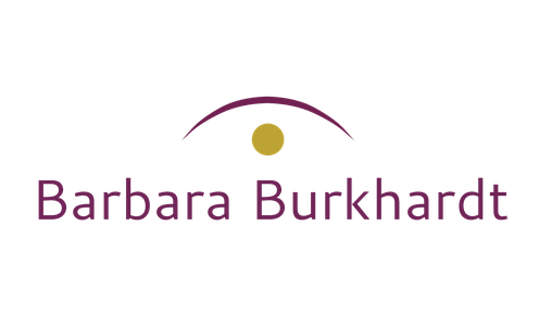 Logo mit einem goldenen Kreis über einem halbmondförmigen Bogen und dem Text 'Barbara Burkhardt' in lila Schrift.