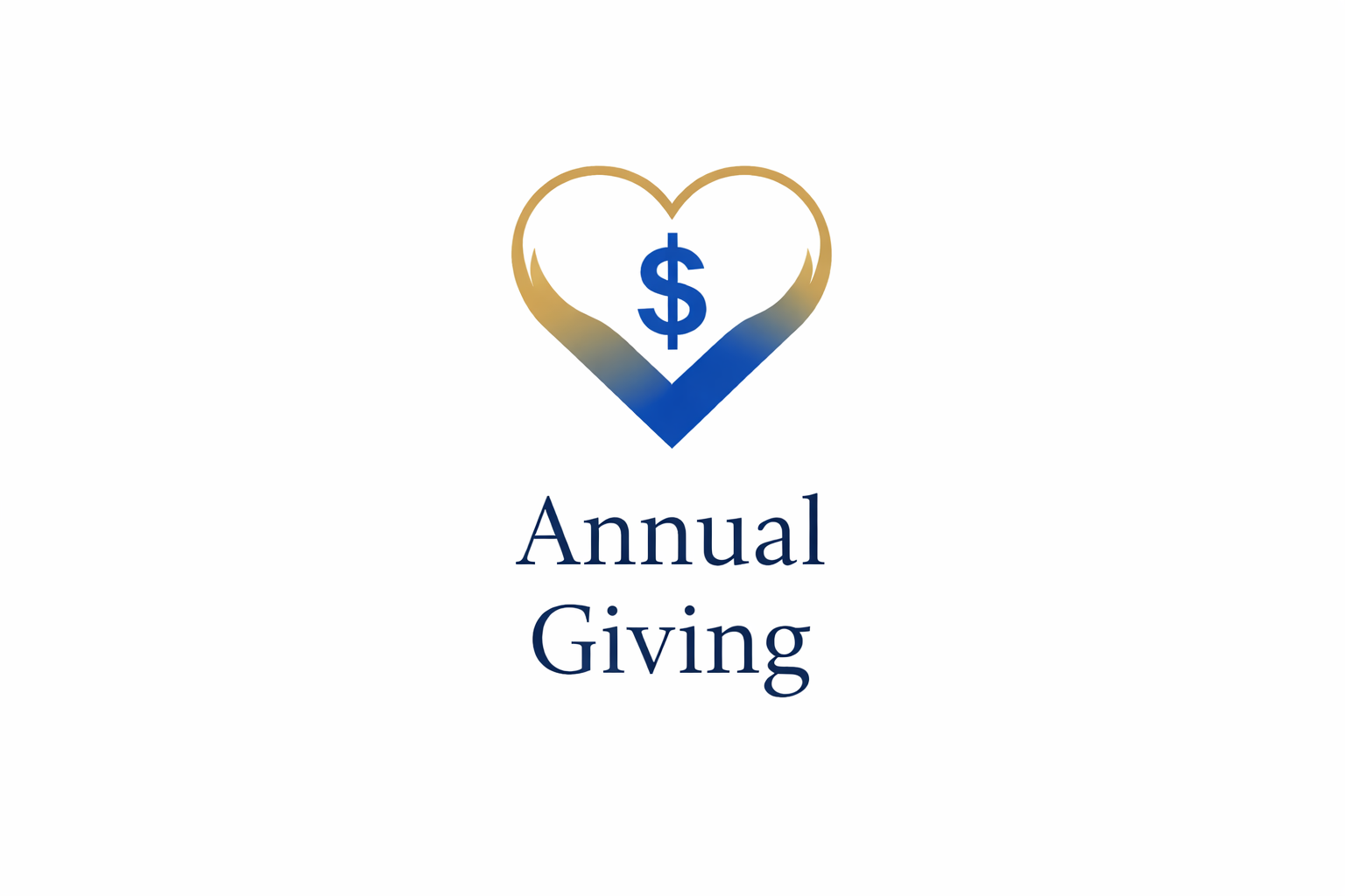 A logo featuring a stylized heart with a dollar sign inside, above the words "Annual Giving" in dark blue text.