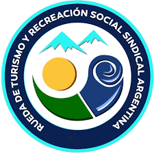 Logotipo circular con montañas, sol, campo y ola, rodeado por el texto 'Junta de Turismo y Recreación Social Sindical Argentino'.