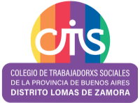 Logo del Colegio de Trabajadores Sociales del Distrito Lomas de Zamora, Provincia de Buenos Aires, con fondo de arcoíris